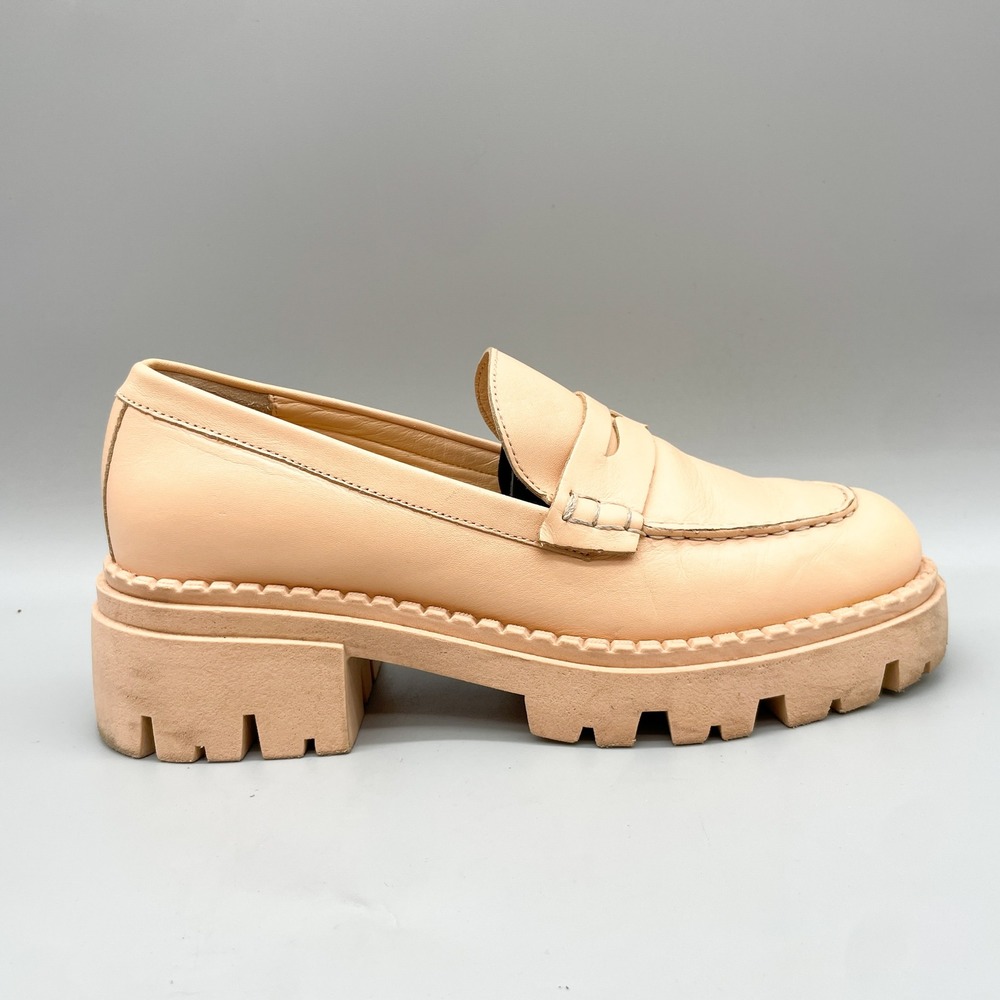 Free People Womens 39.5 Lyra Penny Loafers Peach Tan Leather Lug Sole Preppy
